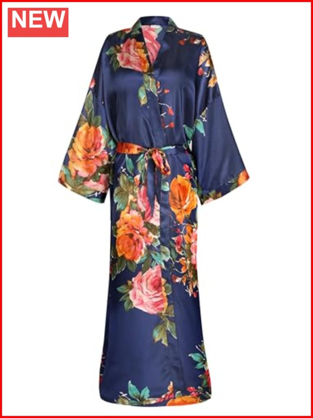 Long Floral Silk Kimono Robe Satin Bridesmaids Robe Women